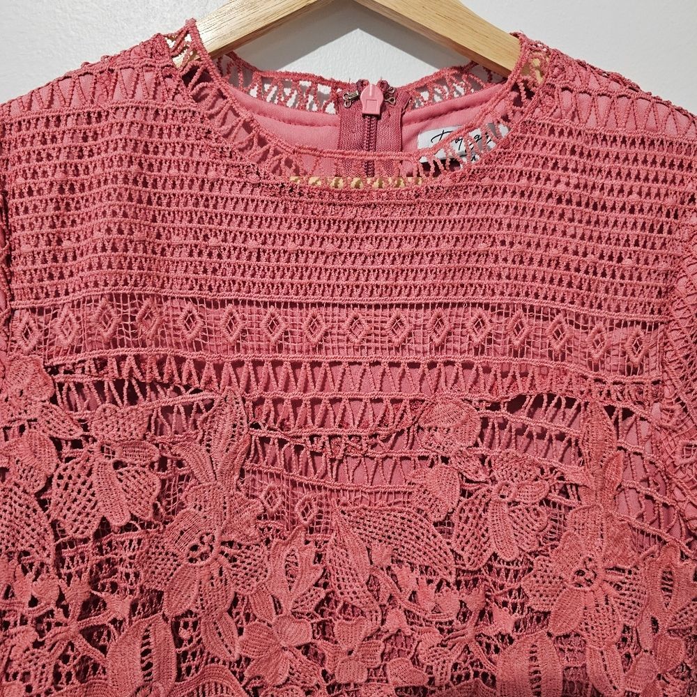 Polagram - Dress Lace Long Sleeve Knee Length Midi Flare - Size M - Blush Pink - Picture 4 of 9